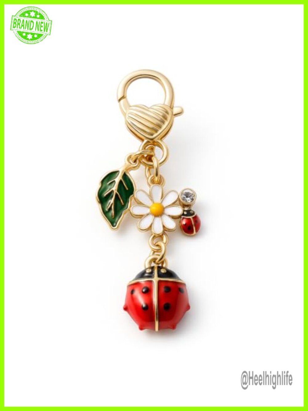 Ladybug & Daisy Keychain, Bag Charm, Metal & Enamel